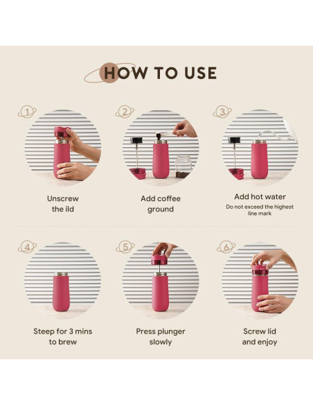 Prensa Francesa de Café Portátil BENFUCHEN 12oz Acero Inoxidable