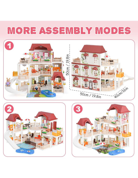 Casa de Muñecas TUZT 3 Pisos con Ascensor y Luces 33x16x43cm