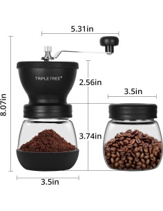 Molino de café manual Zaboro con muelas de cerámica y frascos 2