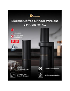 Molinillo de Café Eléctrico Inalámbrico Cocinare ESSENCE 2-en-1 2