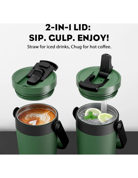 Taza de Café Aislada 24 oz POWCAN con Tapa 2-en-1 y Asa