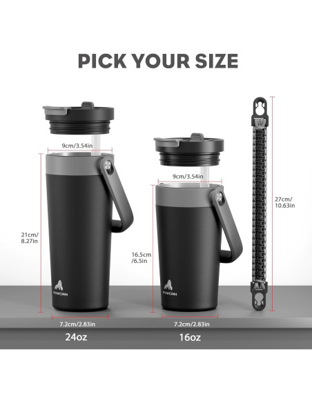 Taza de Café Aislada 24 oz POWCAN con Tapa 2-en-1 y Asa