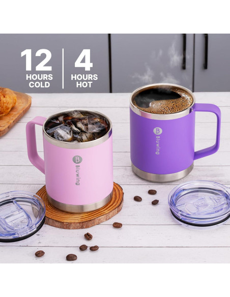 Taza de café aislada Bluwing 12 oz púrpura con tapa Taza de café aislada Bluwing 12 oz púrpura con tapa