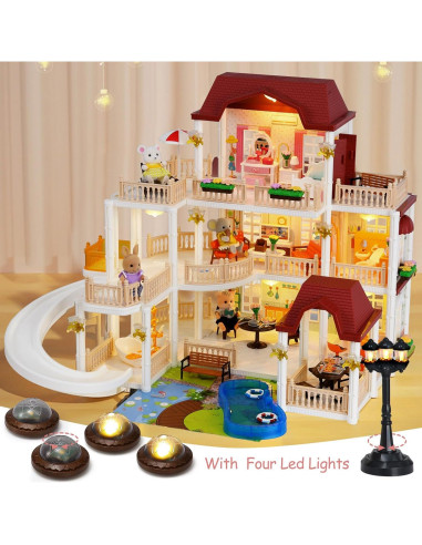 Casa de Muñecas TUZT 3 Pisos con Ascensor y Luces 33x16x43cm