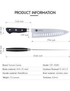 Cuchillo de Chef Fortune Candy 20.3 cm Acero AUS-10 Pakkawood 2