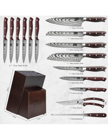 Juego de cuchillos SHAN ZU 16 piezas acero japonés ultra afilado