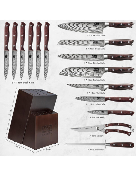 Juego de cuchillos SHAN ZU 16 piezas acero japonés ultra afilado