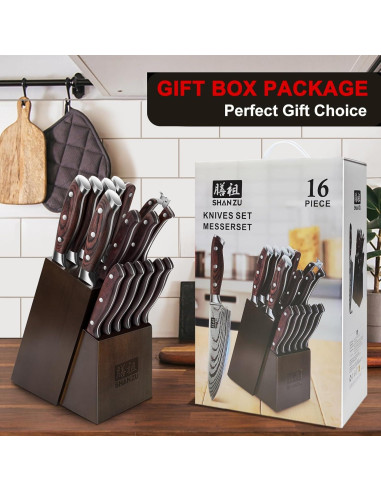 Juego de cuchillos SHAN ZU 16 piezas acero japonés ultra afilado