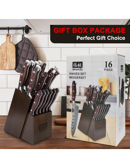 Juego de cuchillos SHAN ZU 16 piezas acero japonés ultra afilado