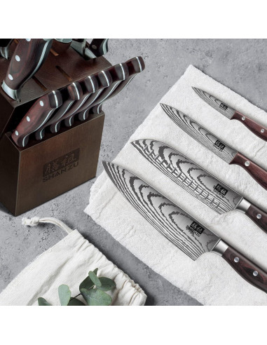 Juego de cuchillos SHAN ZU 16 piezas acero japonés ultra afilado