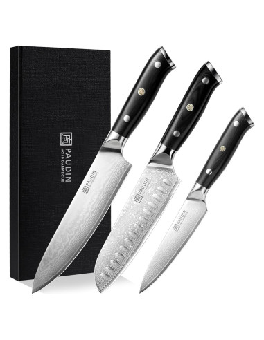 Juego de cuchillos PAUDIN Damascus 3 PCS - Acero VG10 Japonés