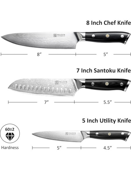 Juego de cuchillos PAUDIN Damascus 3 PCS - Acero VG10 Japonés Juego de cuchillos PAUDIN Damascus 3 PCS - Acero VG10 Japonés