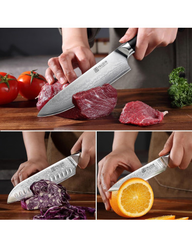 Juego de cuchillos PAUDIN Damascus 3 PCS - Acero VG10 Japonés