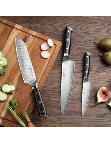Juego de cuchillos PAUDIN Damascus 3 PCS - Acero VG10 Japonés