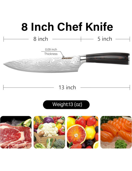 Cuchillo de Chef Japonés Anshee 20.3 cm Acero Inoxidable