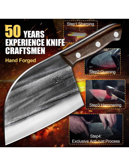 Cuchillo de Chef Forjado ENOKING 17 cm Acero Carbono Mango Madera