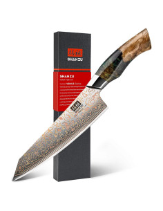 Cuchillo de Chef SHAN ZU Damasco 20.3 cm Forjado a Mano