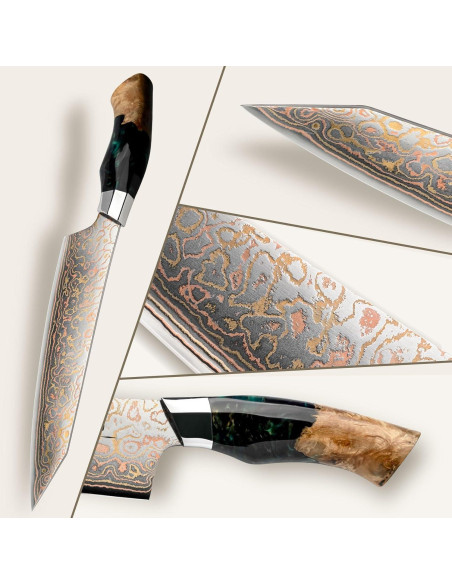 Cuchillo de Chef SHAN ZU Damasco 20.3 cm Forjado a Mano