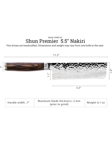 Cuchillo Nakiri Shun Premier 14 cm Acero Damasco Pakkawood