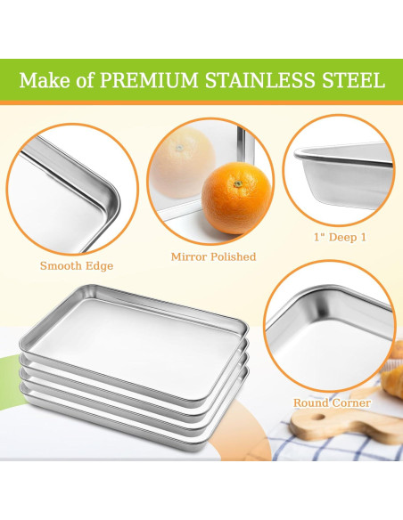 Juego de 4 bandejas para hornear CEKEE de acero inoxidable 23.6x17.5cm