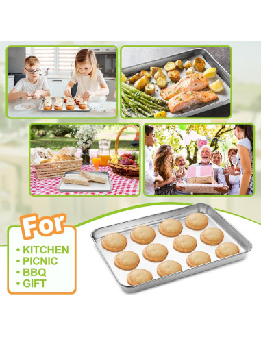 Juego de 4 bandejas para hornear CEKEE de acero inoxidable 23.6x17.5cm