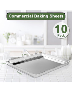 Juego de 10 bandejas para hornear EWFEN acero inoxidable 40.6x30.5 cm 2