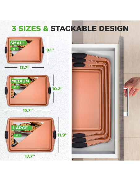 Conjunto de Bandejas para Hornear NutriChef 3 Piezas Antiadherente