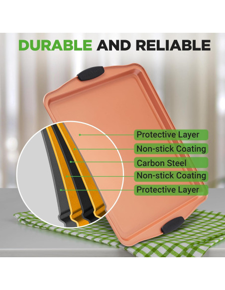 Conjunto de Bandejas para Hornear NutriChef 3 Piezas Antiadherente