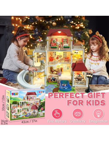 Casa de Muñecas TUZT 3 Pisos con Ascensor y Luces 33x16x43cm