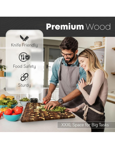 Tabla de Cortar Extra Grande de Madera de Acacia QUELLUXE 76.2x50.8cm