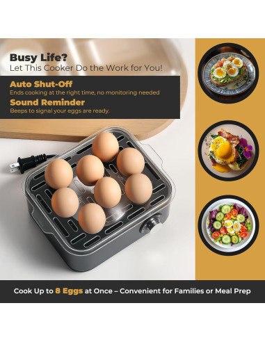 Hervidor de Huevos Eléctrico Annie & Mia, Acero Inoxidable, 8 Huevos