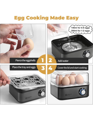 Hervidor de Huevos Eléctrico Annie & Mia, Acero Inoxidable, 8 Huevos