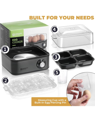 Hervidor de Huevos Eléctrico Annie & Mia, Acero Inoxidable, 8 Huevos