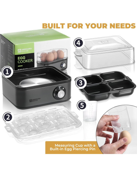 Hervidor de Huevos Eléctrico Annie & Mia, Acero Inoxidable, 8 Huevos