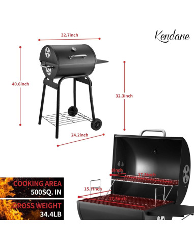 Parrilla de Carbón Kendane CA-30 con Estante Lateral 322.6 cm
