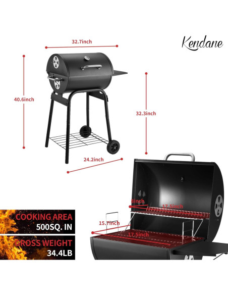 Parrilla de Carbón Kendane CA-30 con Estante Lateral 322.6 cm
