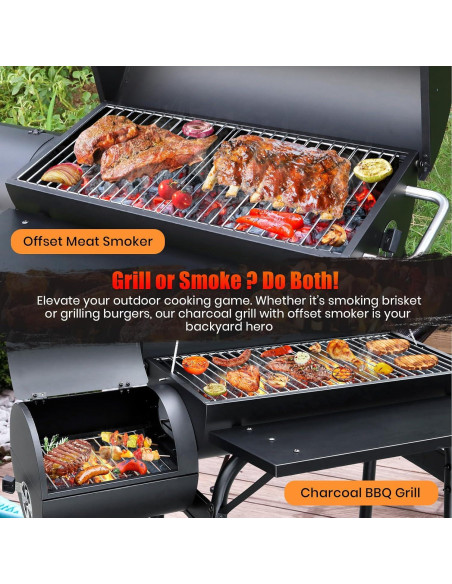 Parrilla de Carbón con Ahumador Offset SUNLIFER 3316 cm