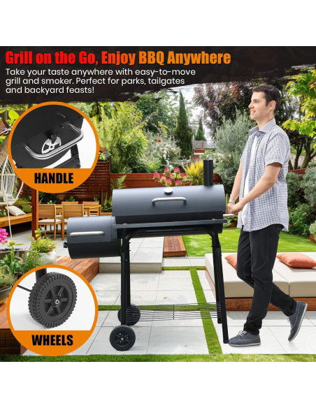 Parrilla de Carbón con Ahumador Offset SUNLIFER 3316 cm