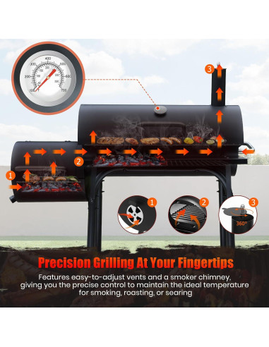 Parrilla de Carbón con Ahumador Offset SUNLIFER 3316 cm
