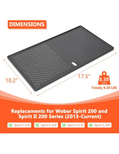 Parrilla de Hierro Fundido QuliMetal 7637 para Weber Spirit 200 2