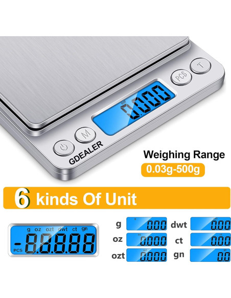 Balanza de Cocina Digital GDEALER 500g x 0.01g Acero Inoxidable