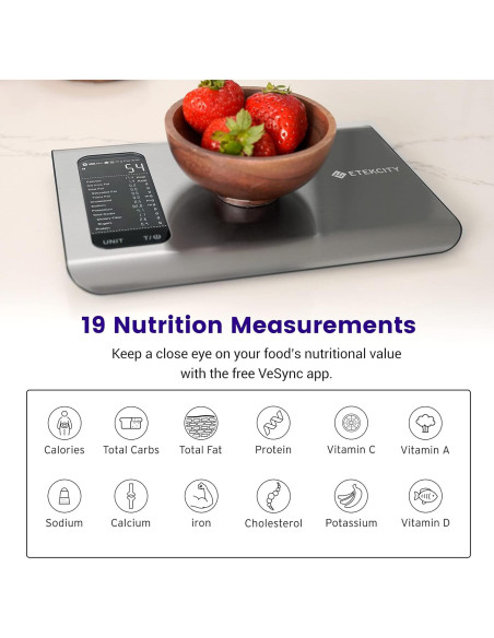 Balanza de Nutrición Inteligente Etekcity 5000g Acero Inoxidable