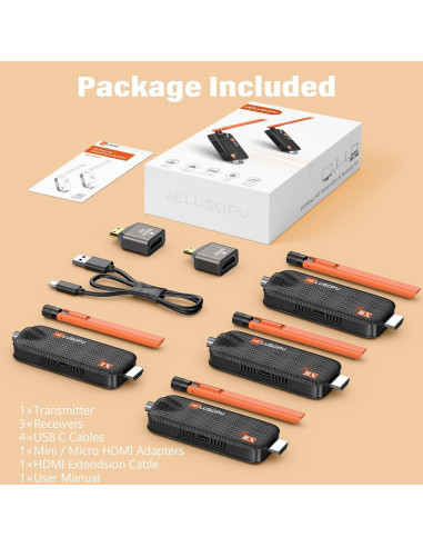Transmisor HDMI Inalámbrico WELUSOPU 1TX+3RX 50m 4K/1080p