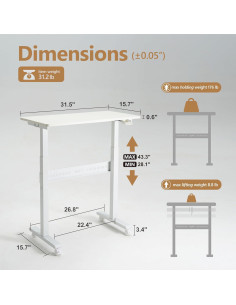 Escritorio de Pie Ajustable YILIFT PneuRev Blanco 71-110 cm 2