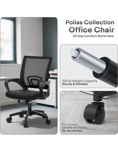 Silla de Oficina Ergonómica Polias Negra - Soporta 150kg