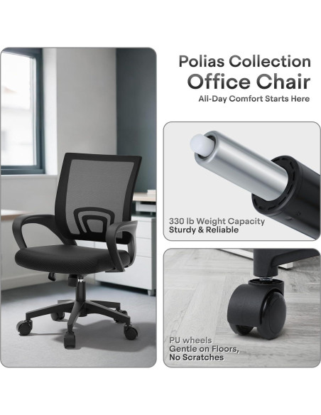 Silla de Oficina Ergonómica Polias Negra - Soporta 150kg