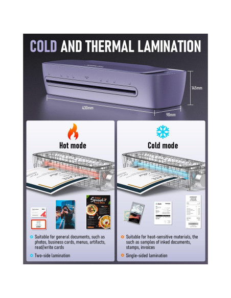 Laminadora Térmica Qfun 13" A3 9 en 1 Frío Caliente 60s