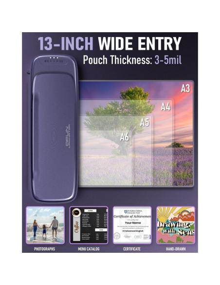 Laminadora Térmica Qfun 13" A3 9 en 1 Frío Caliente 60s