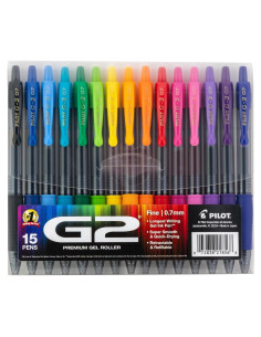 Bolígrafos de Gel Pilot G2, Paquete de 15 Colores Variados 0.7mm