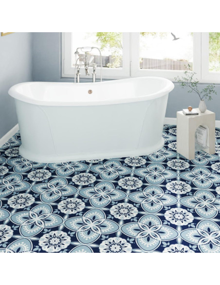 Azulejos de Piso Autoadhesivos ZRJT 40 Pcs 30.48x30.48 cm Azul